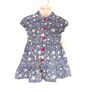 Little Lass denim dress with hot pink buttons & sunglasses | NWT | 12 months